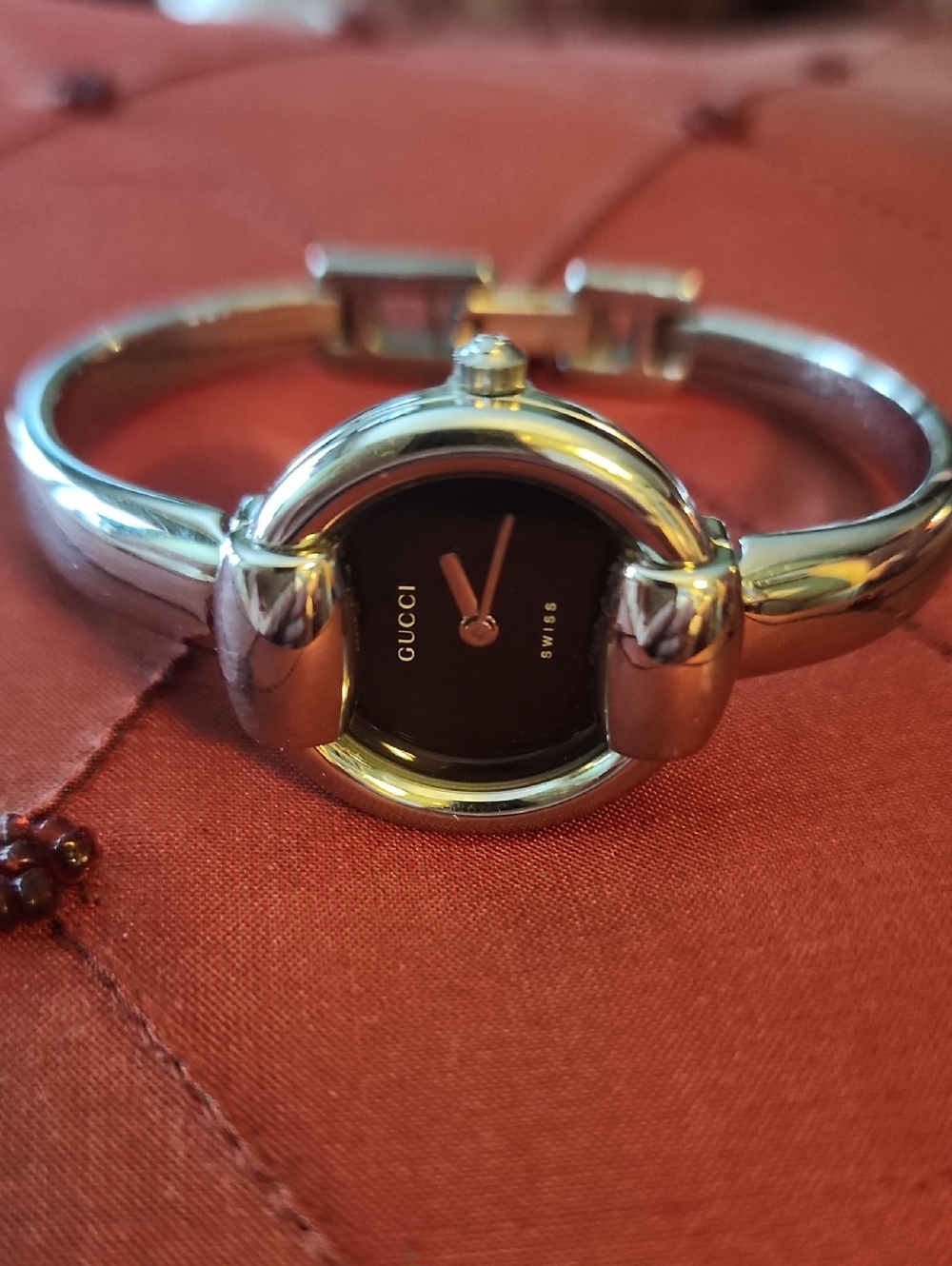 Gucci Silver-tone Bangle Watch with Black Dial